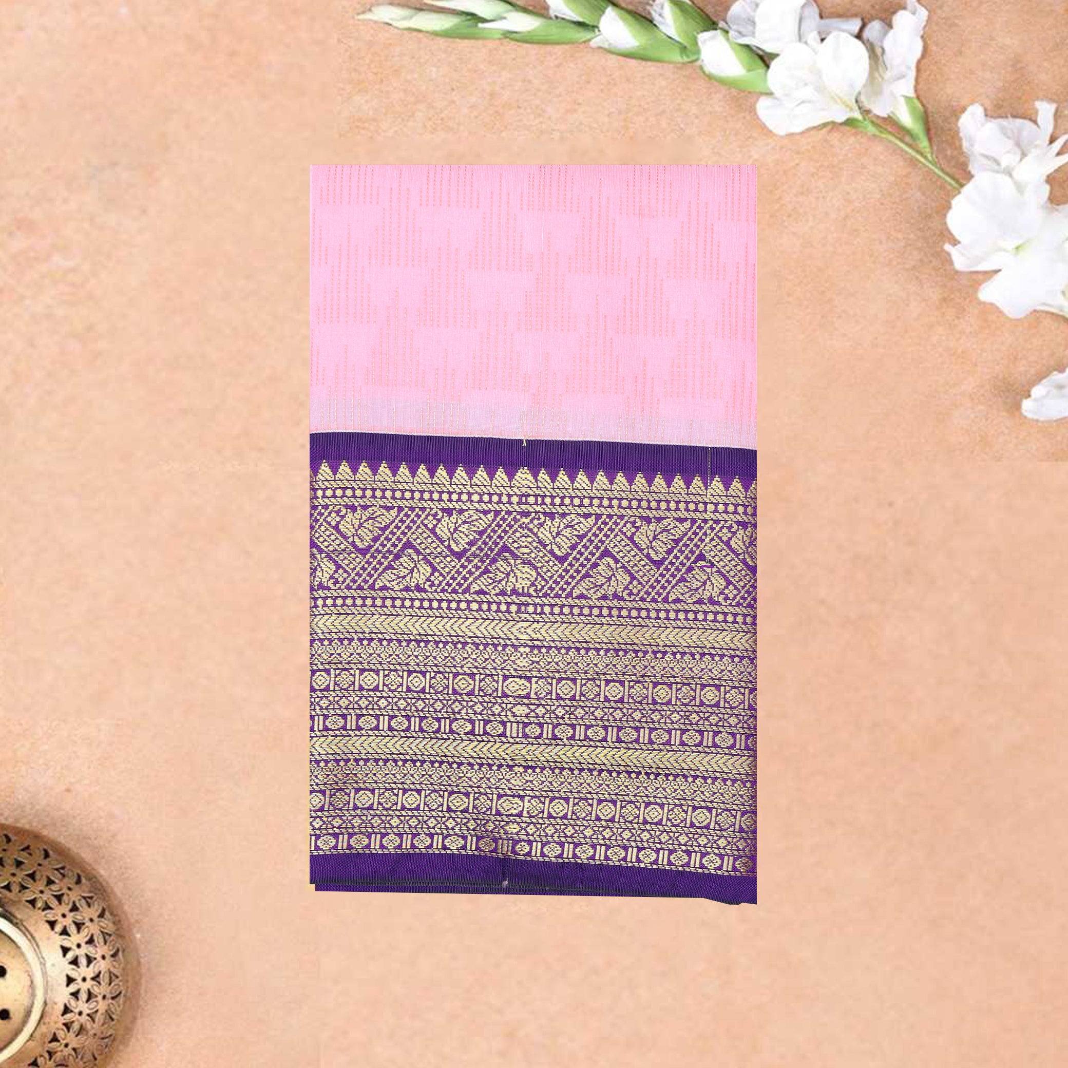 Baby pink With violet Vaira Oosi Silk Saree
