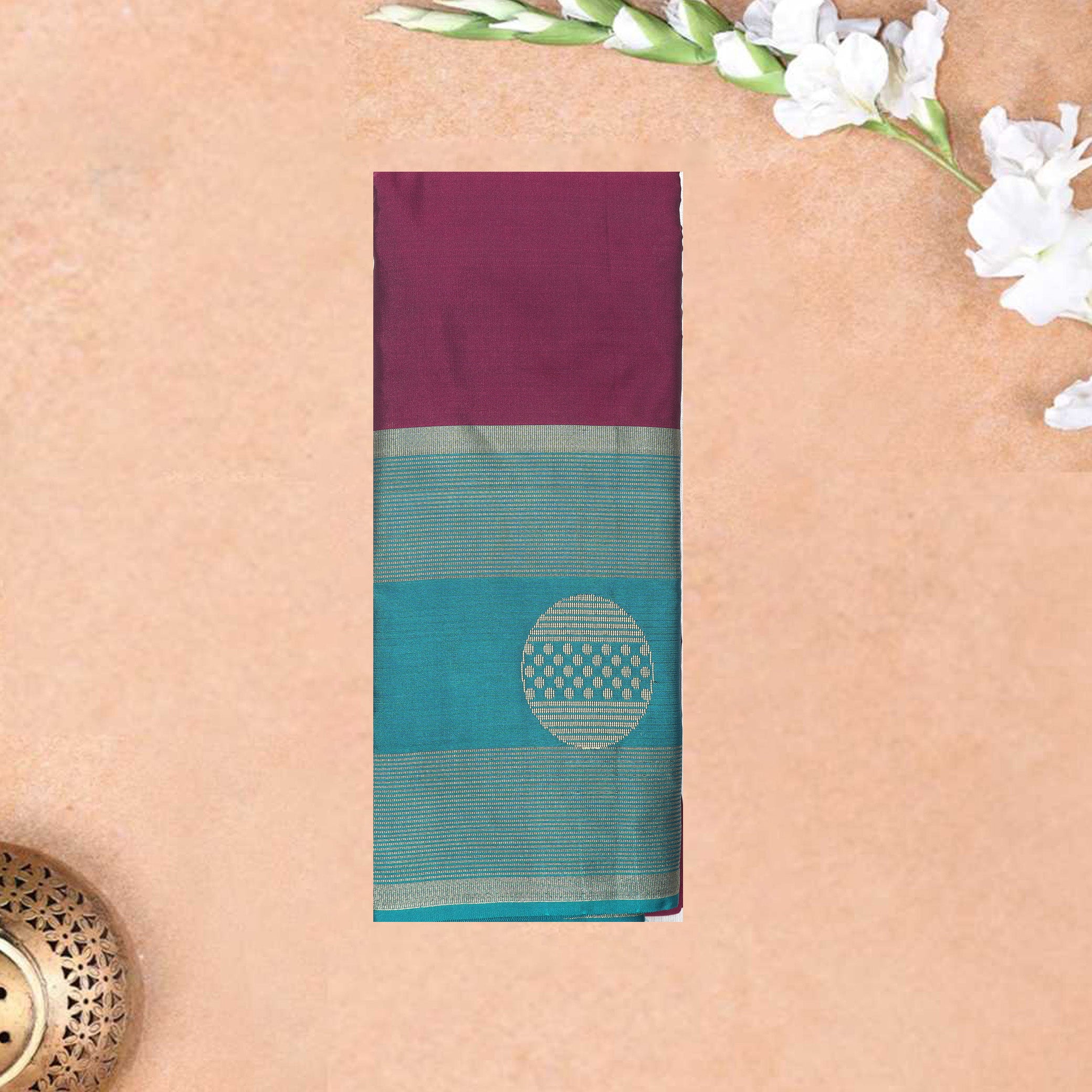 Maroon With Teal Green Border Arani Silk Saree