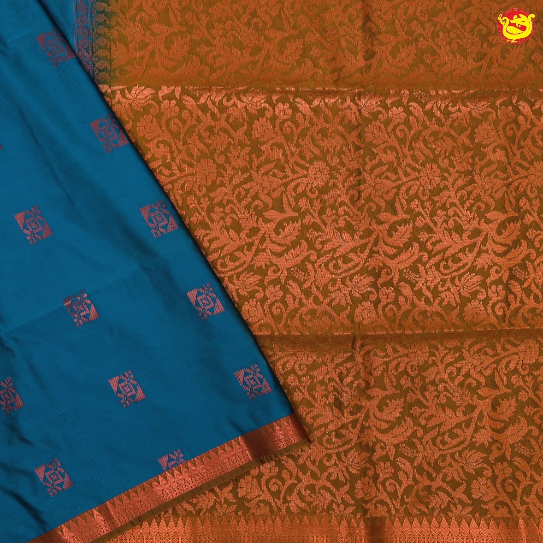 Blue with Copper Zari Traditional Buttas Soft Silk Saree