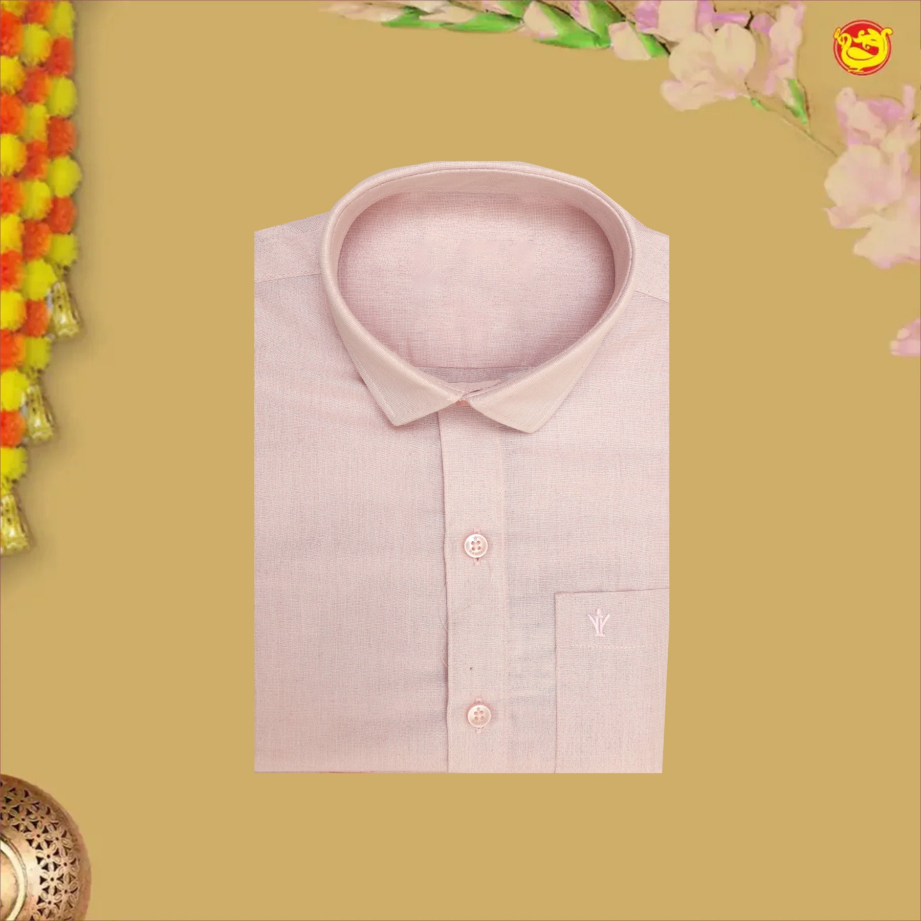 Pastal Pink Tissue  Boy’s  Readymade Shirt And Dhoti Set