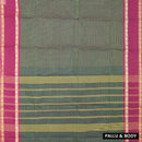 Dark Green with Magenta Small Checked Pattern Pure Chettinad Cotton Saree without Blouse