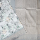 Grey With Green Floral Design Dola Silk