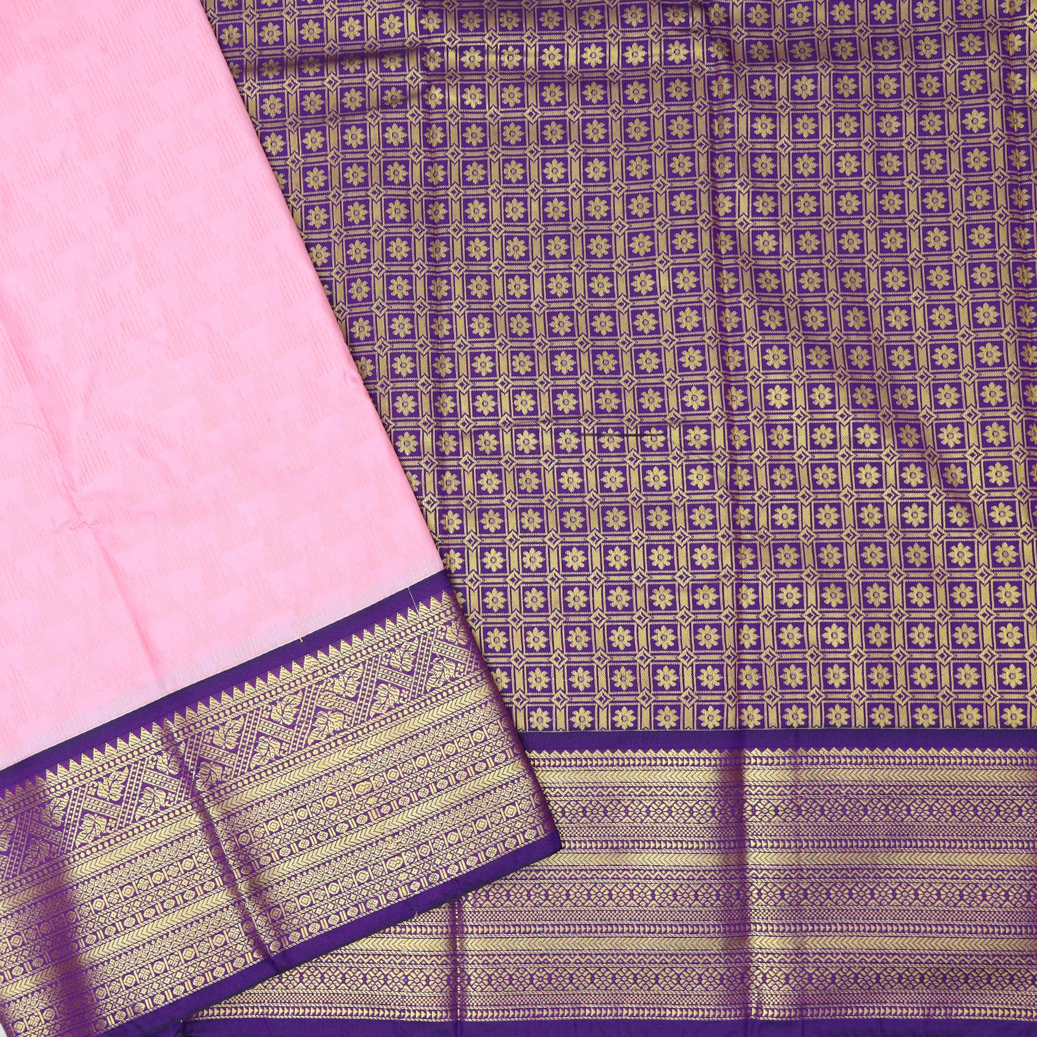 Baby pink With violet Vaira Oosi Silk Saree