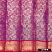 Magenta Pink With Red Border  Floral Design Traditional  Pattu Pavadai Material