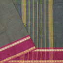 Dark Green with Magenta Small Checked Pattern Pure Chettinad Cotton Saree without Blouse