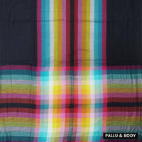 Multicolor Checked Linen Cotton Saree without Blouse