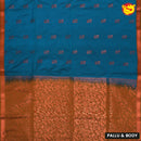 Blue with Copper Zari Traditional Buttas Soft Silk Saree