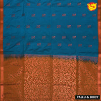 Blue with Copper Zari Traditional Buttas Soft Silk Saree