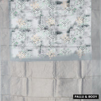 Grey With Green Floral Design Dola Silk