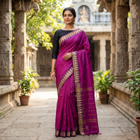 Magenta  with Copper Zeri Border Pure Cotton Saree