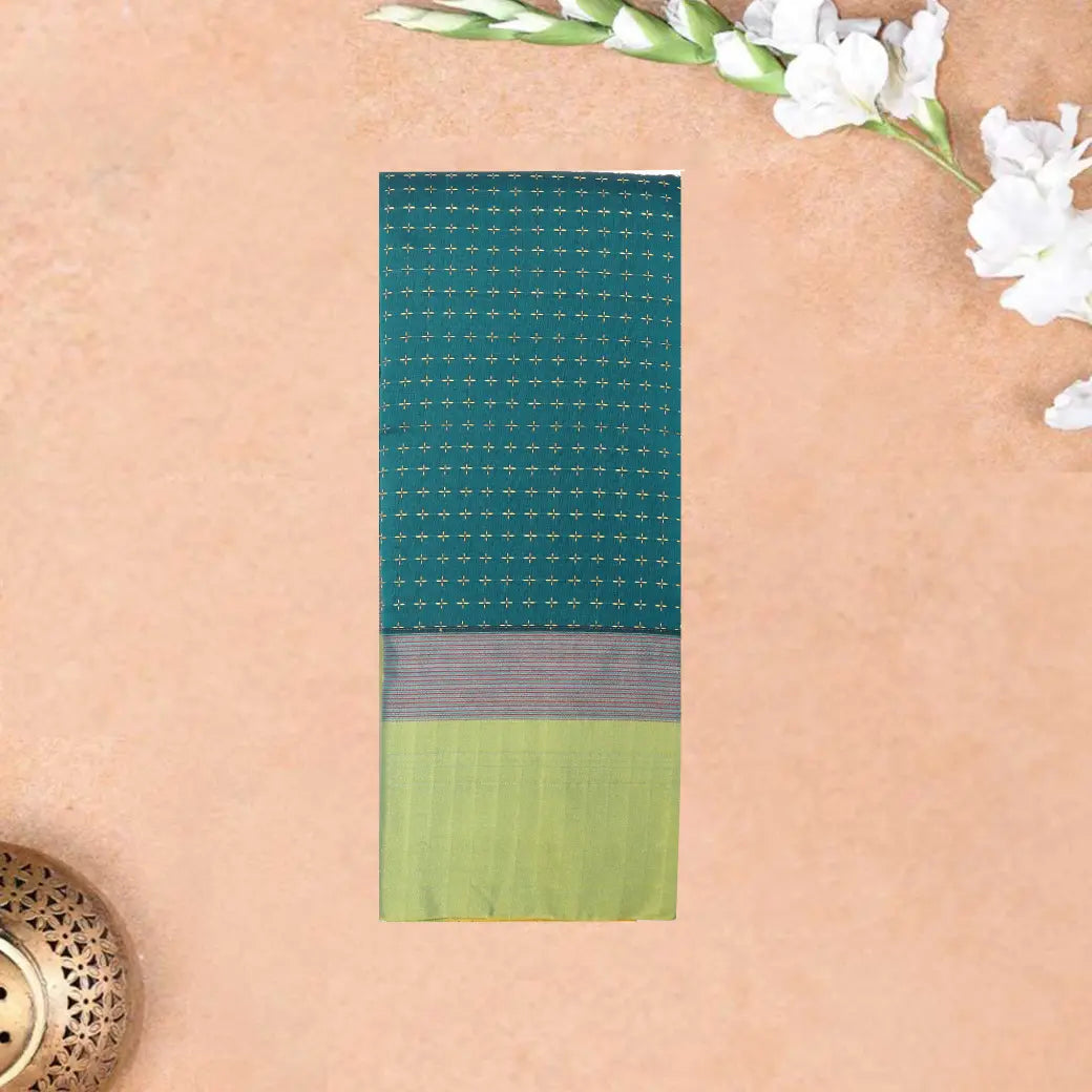 Teal Blue With Mustard Yellow Border  Arani Silk Saree