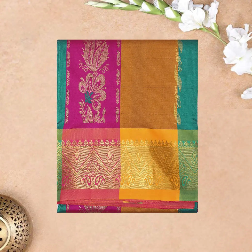 Multi Colour  Floral Design Traditional  Pattu Pavadai Material