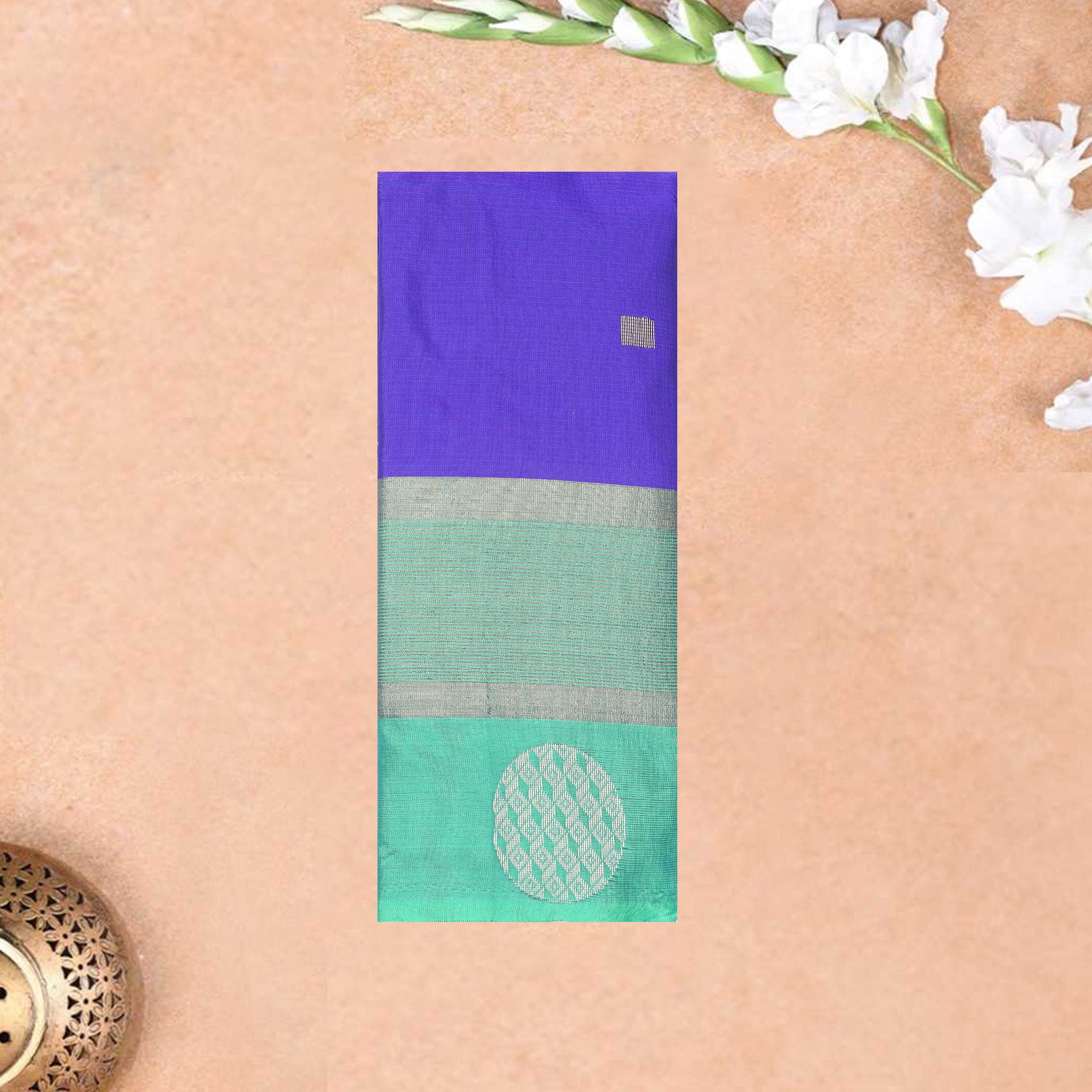 Royal Blue With Sea Green Border Arani Silk Saree