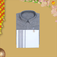 Grey Colour Cotton  Boy’s Readymade Shirt And Dhoti Set
