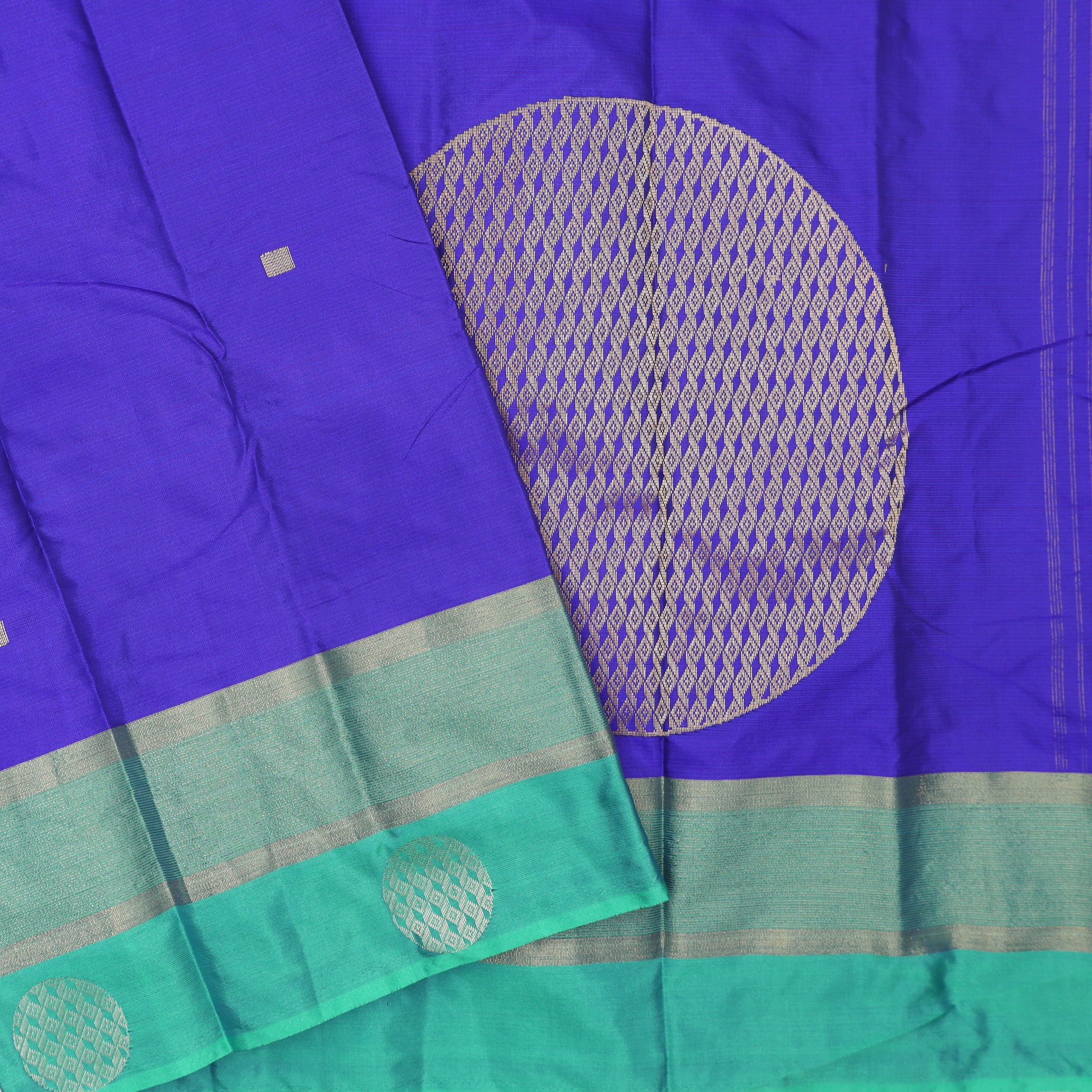 Royal Blue With Sea Green Border Arani Silk Saree