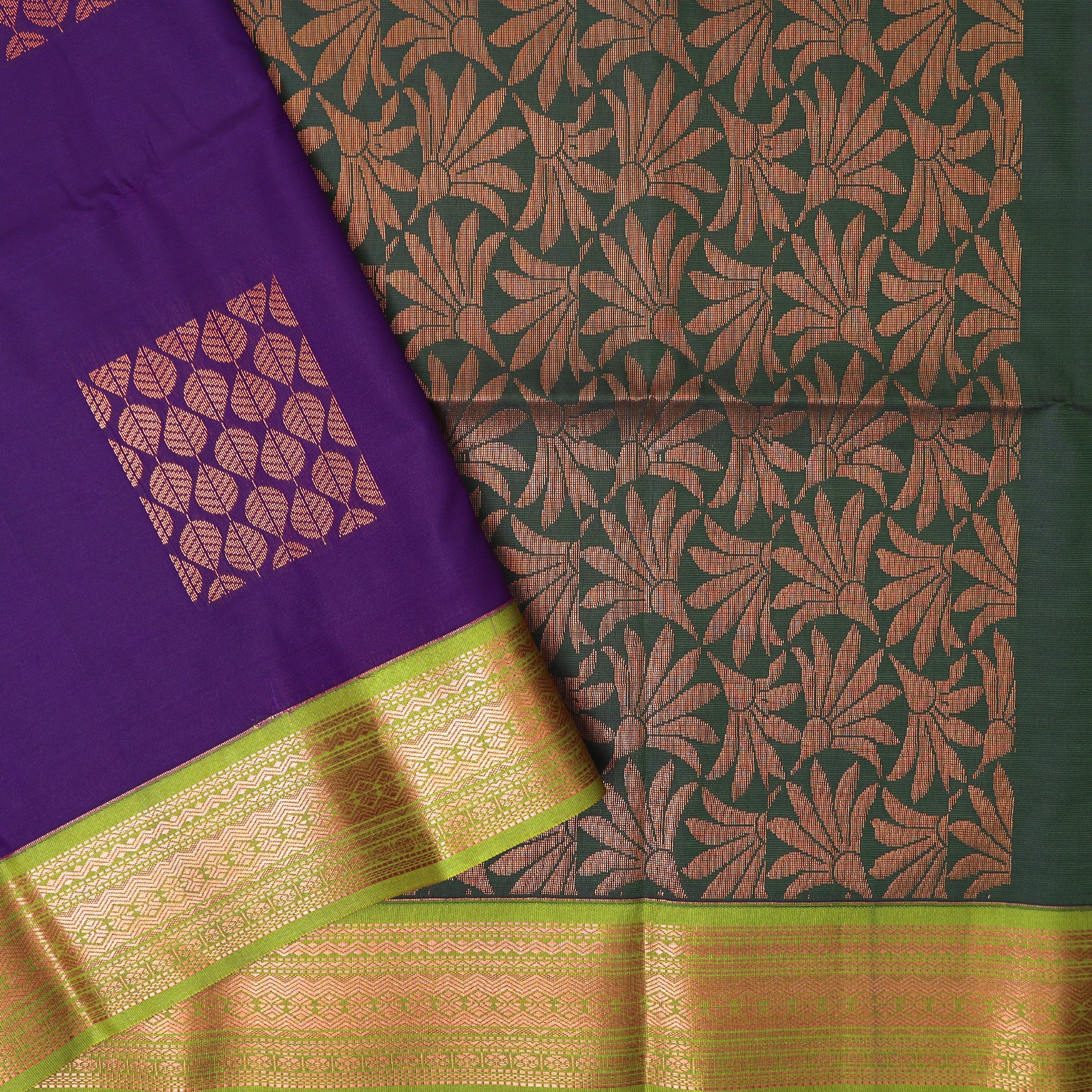 Purple with Green Soft Silk Saree