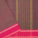 Dark Grayish Brown with Pink Small Checked Pattern Pure Chettinad Cotton Saree without Blouse