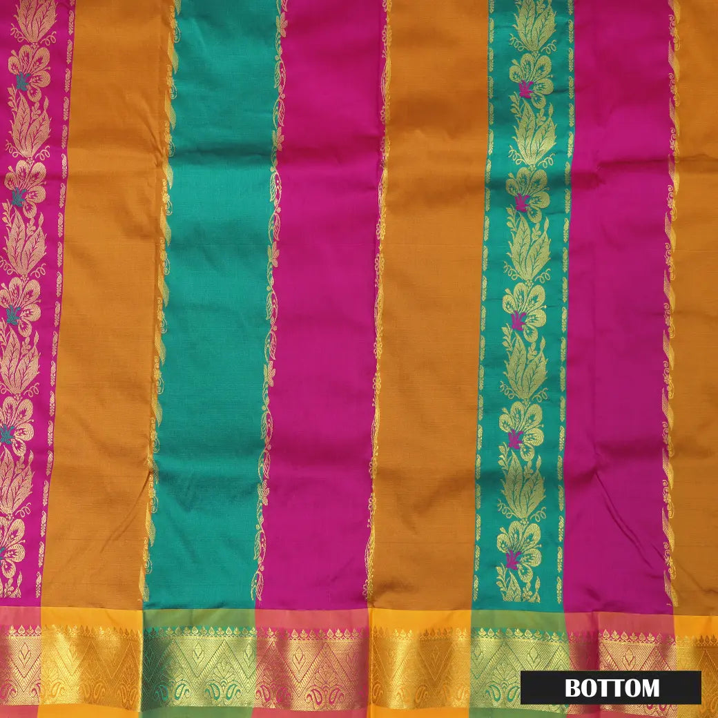 Multi Colour  Floral Design Traditional  Pattu Pavadai Material