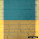 Teal Blue With Mustard Yellow Border  Arani Silk Saree