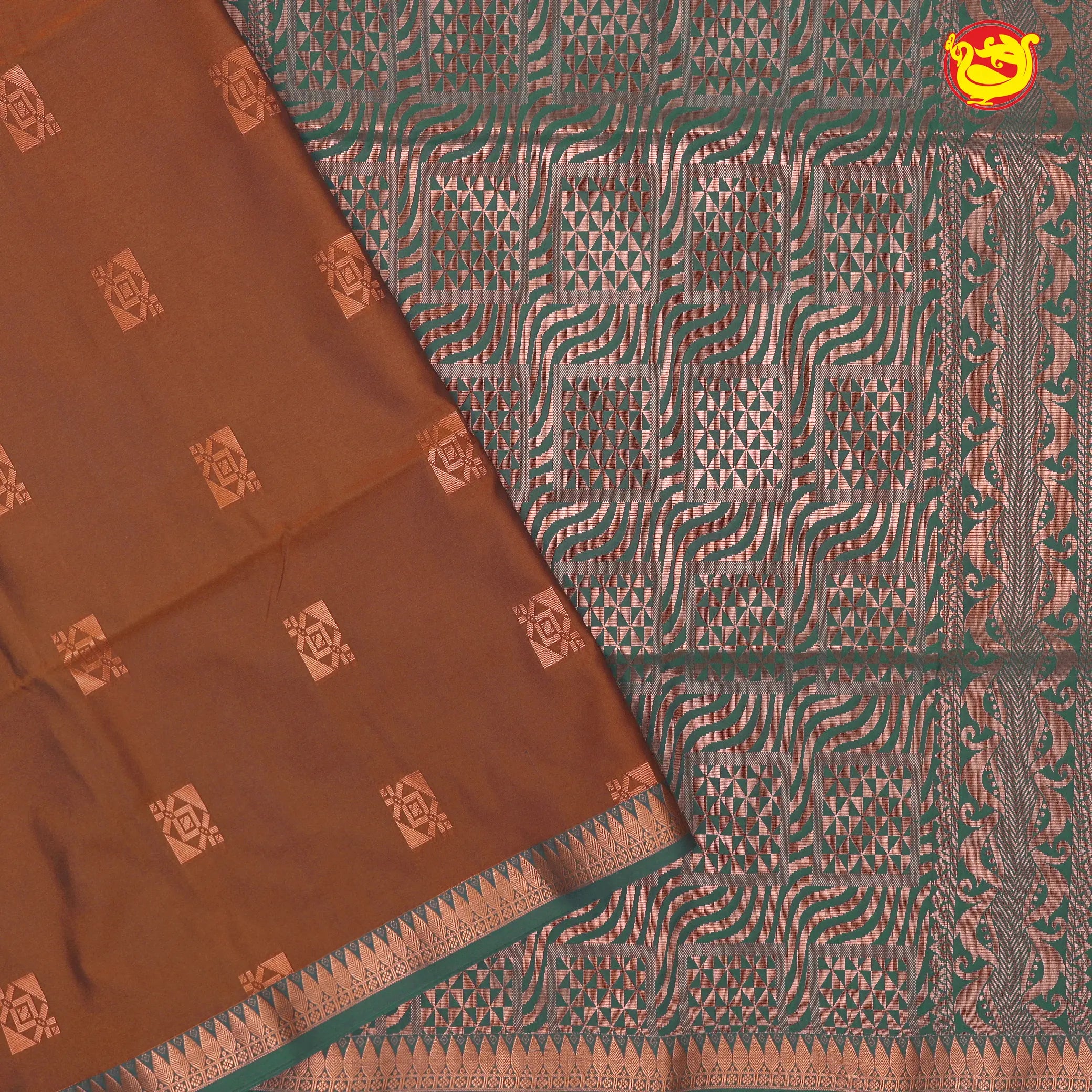 Brown with Bottle Green Traditional Buttas Soft Silk Saree