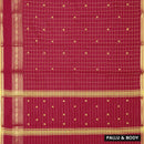 Dark Pink with Yellow Checked Pattern Pure Chettinad Cotton Saree without Blouse