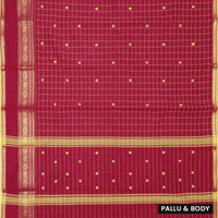 Dark Pink with Yellow Checked Pattern Pure Chettinad Cotton Saree without Blouse
