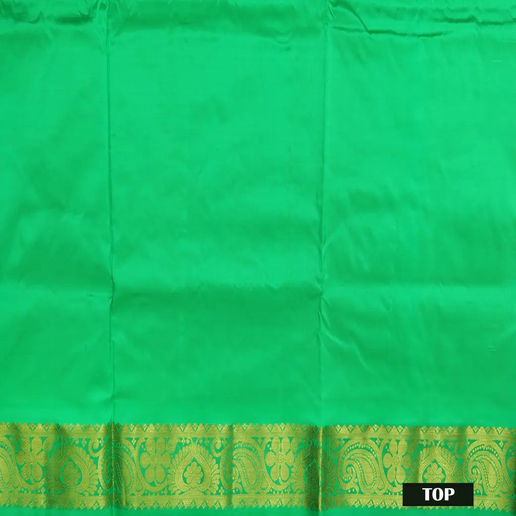 Orange With Green Border Floral Design Traditional  Pattu Pavadai Material