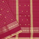 Dark Pink with Yellow Checked Pattern Pure Chettinad Cotton Saree without Blouse