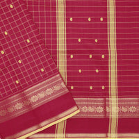 Dark Pink with Yellow Checked Pattern Pure Chettinad Cotton Saree without Blouse