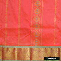 Orange With Green Border Floral Design Traditional  Pattu Pavadai Material