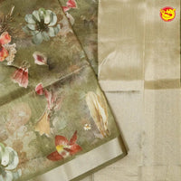 Olive Green Raw Silk Saree - Thenianantham