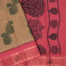 Brown with Pink Mul Mul Cotton Saree without Blouse
