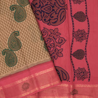 Brown with Pink Mul Mul Cotton Saree without Blouse