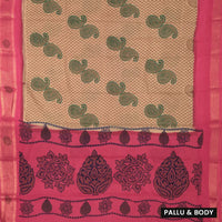 Brown with Pink Mul Mul Cotton Saree without Blouse