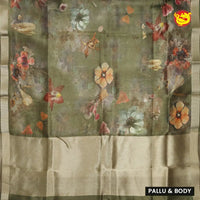 Olive Green Raw Silk Saree - Thenianantham