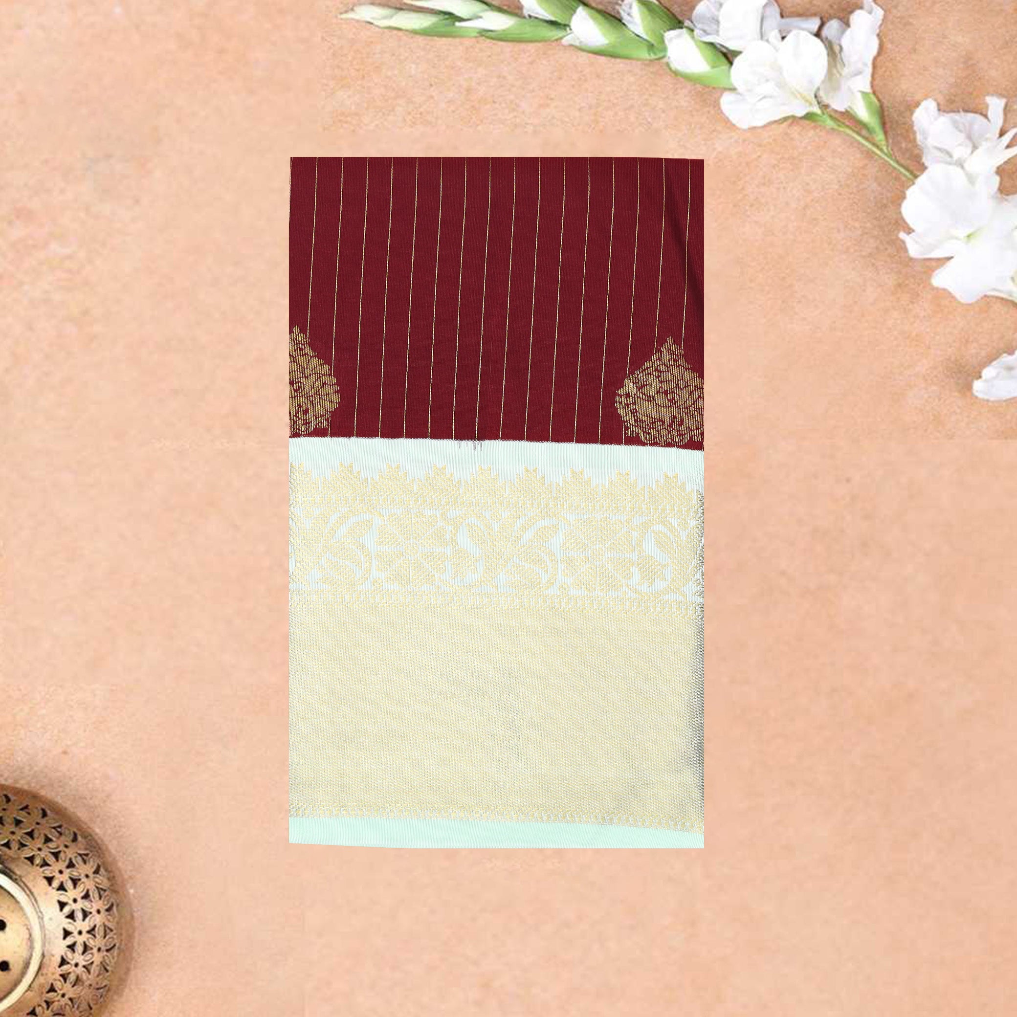 Maroon Red With Light Green Vaira Oosi Silk Saree