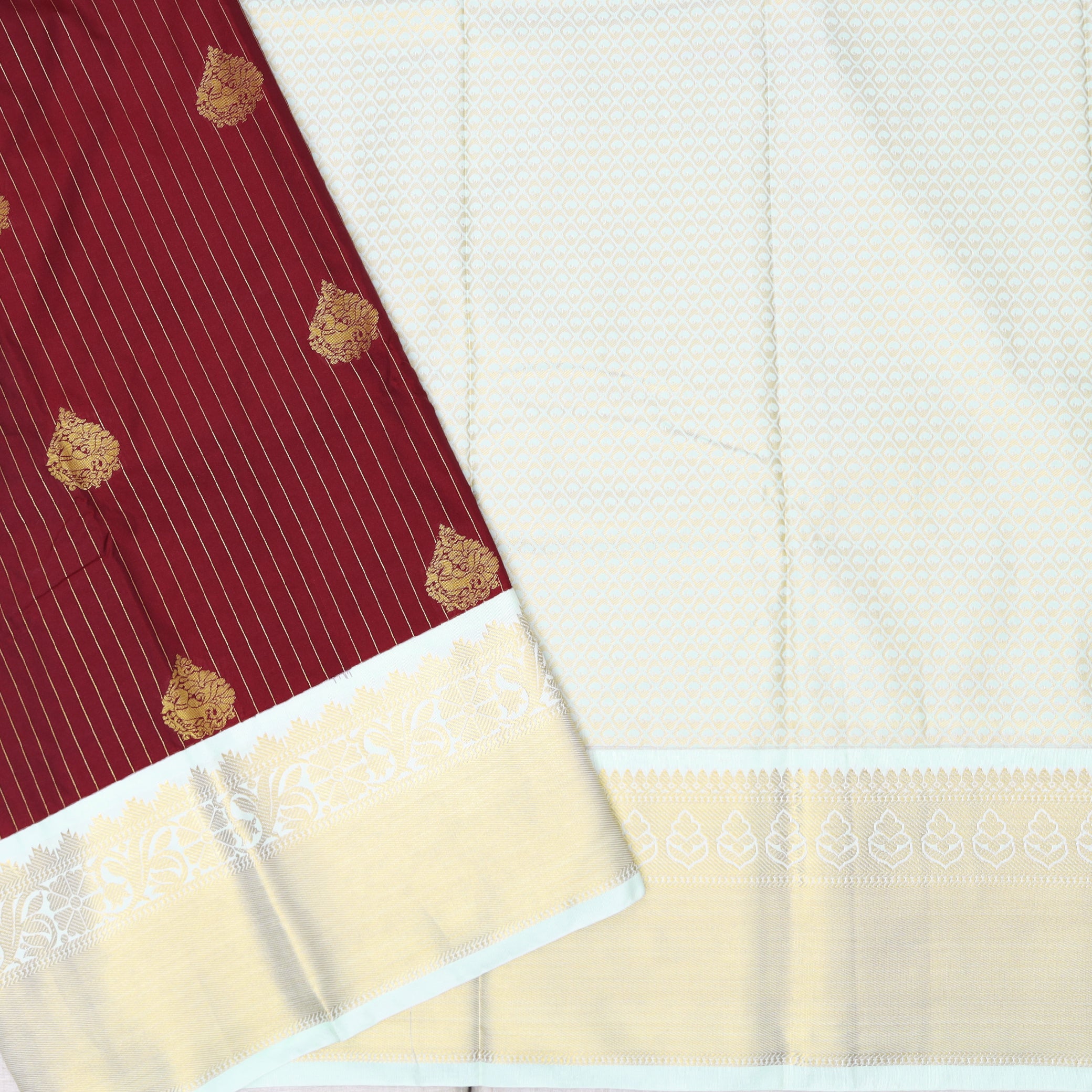Maroon Red With Light Green Vaira Oosi Silk Saree