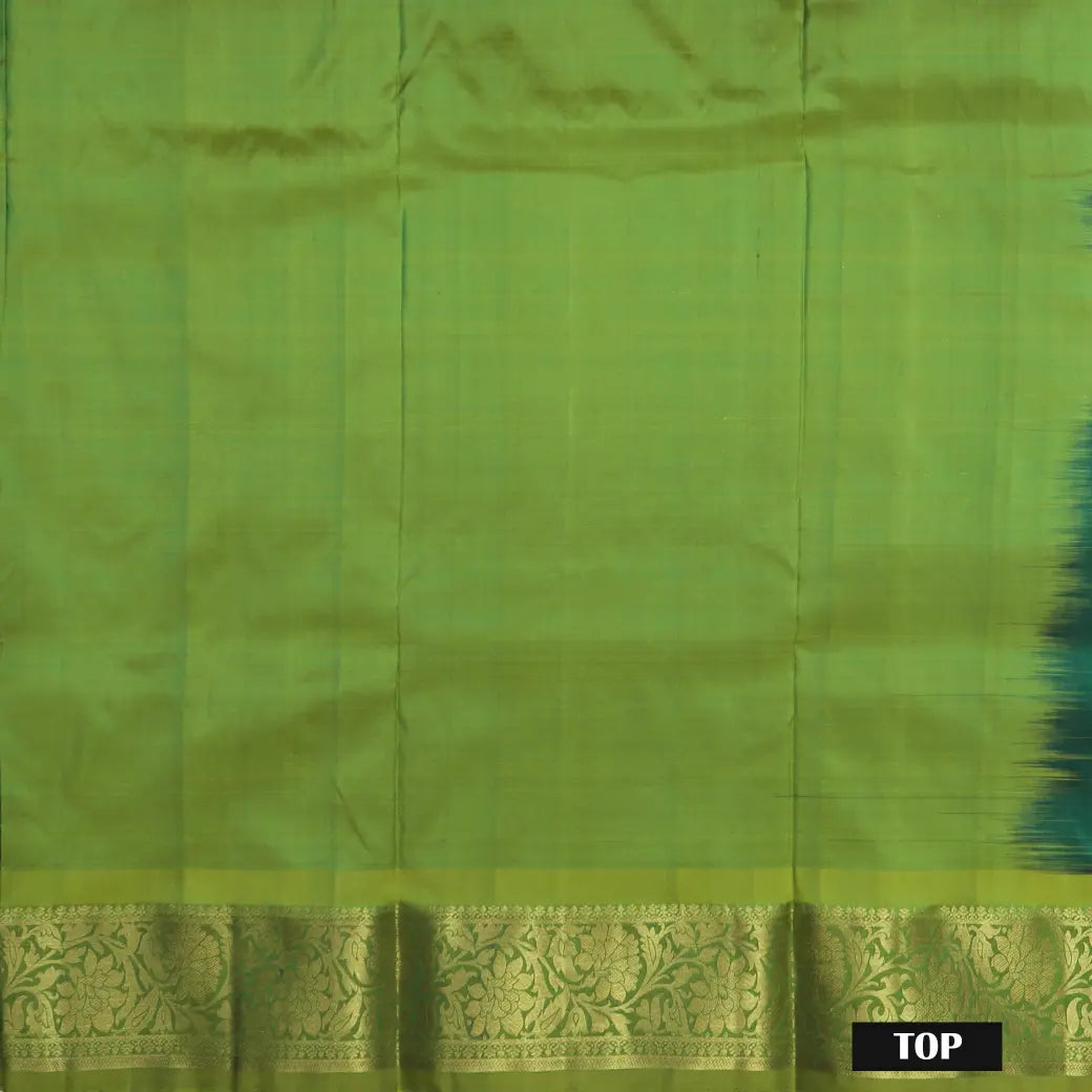 Green With Sage Green Border Floral Design Traditional  Pattu Pavadai Material