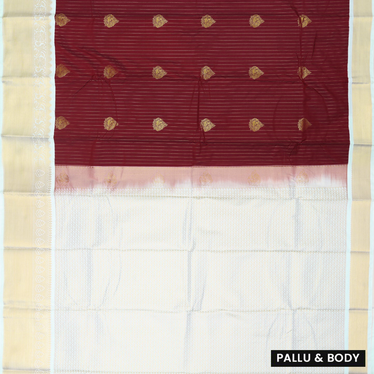 Maroon Red With Light Green Vaira Oosi Silk Saree