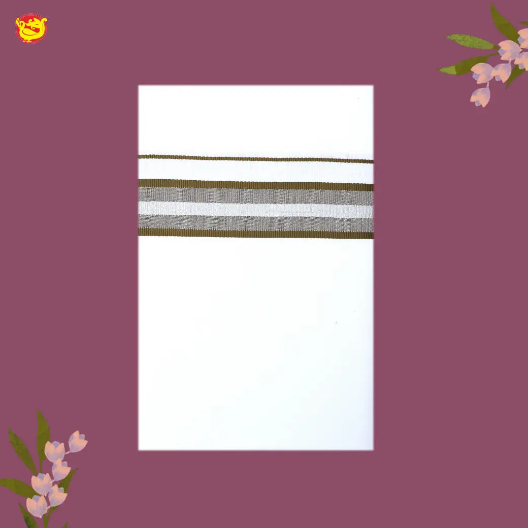 White with Olive Green Fancy Border Single Layer Cotton Men’s Dhoti