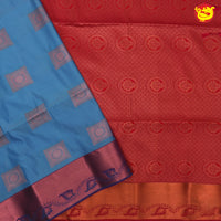 English Blue with Red Traditional Buttas Soft Silk Saree