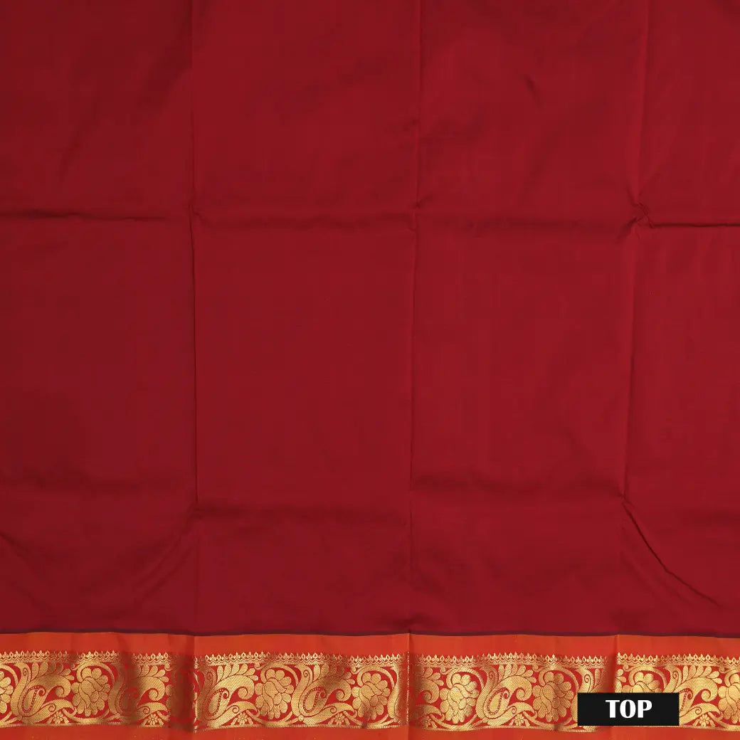 Maroon With Orange Border Floral Design Traditional  Pattu Pavadai Material