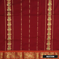 Maroon With Orange Border Floral Design Traditional  Pattu Pavadai Material