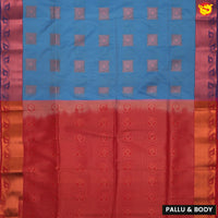 English Blue with Red Traditional Buttas Soft Silk Saree