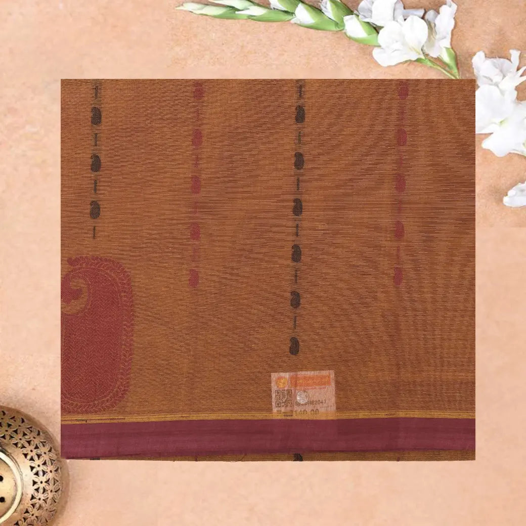 Dark Orange Color Negamam Cotton Saree