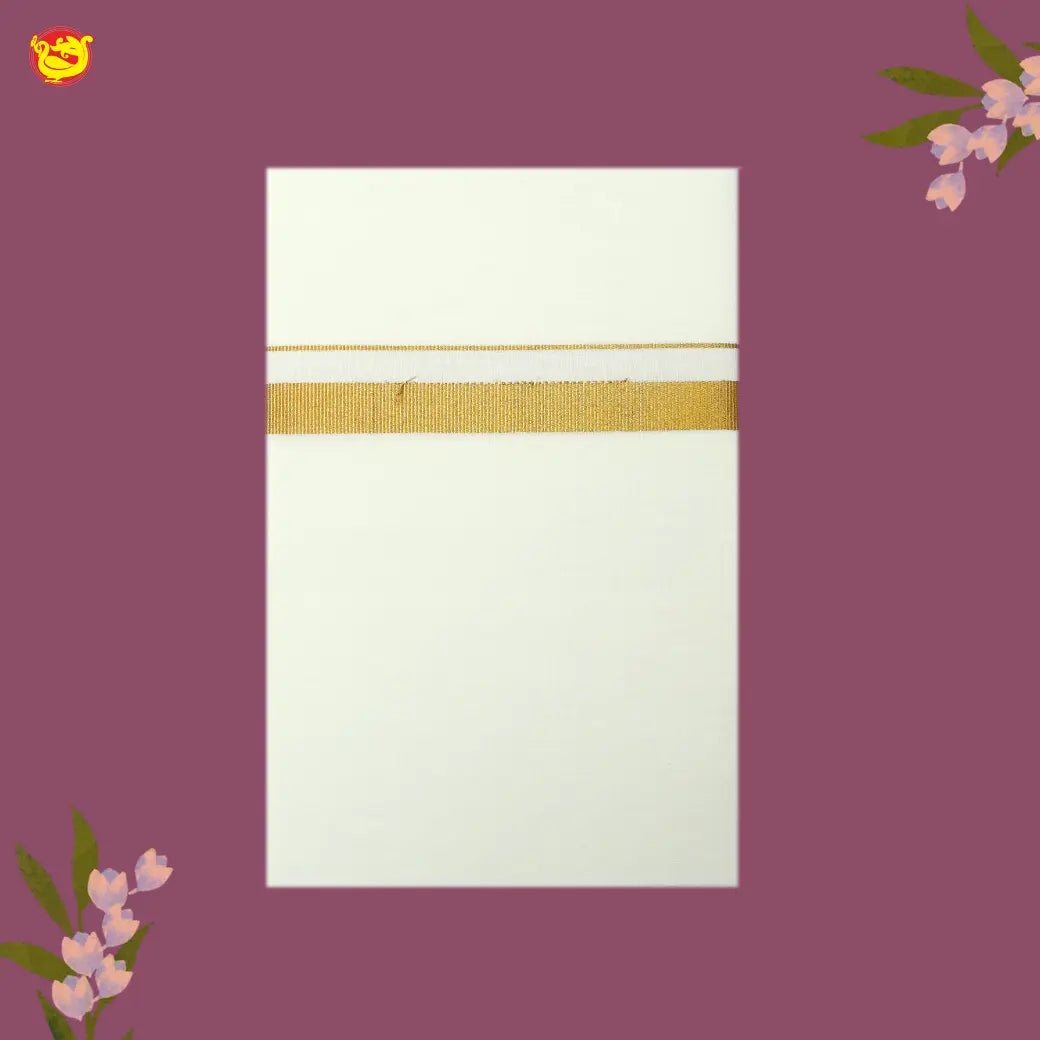 White with Gold Fancy Border Single Layer Cotton Men’s Dhoti