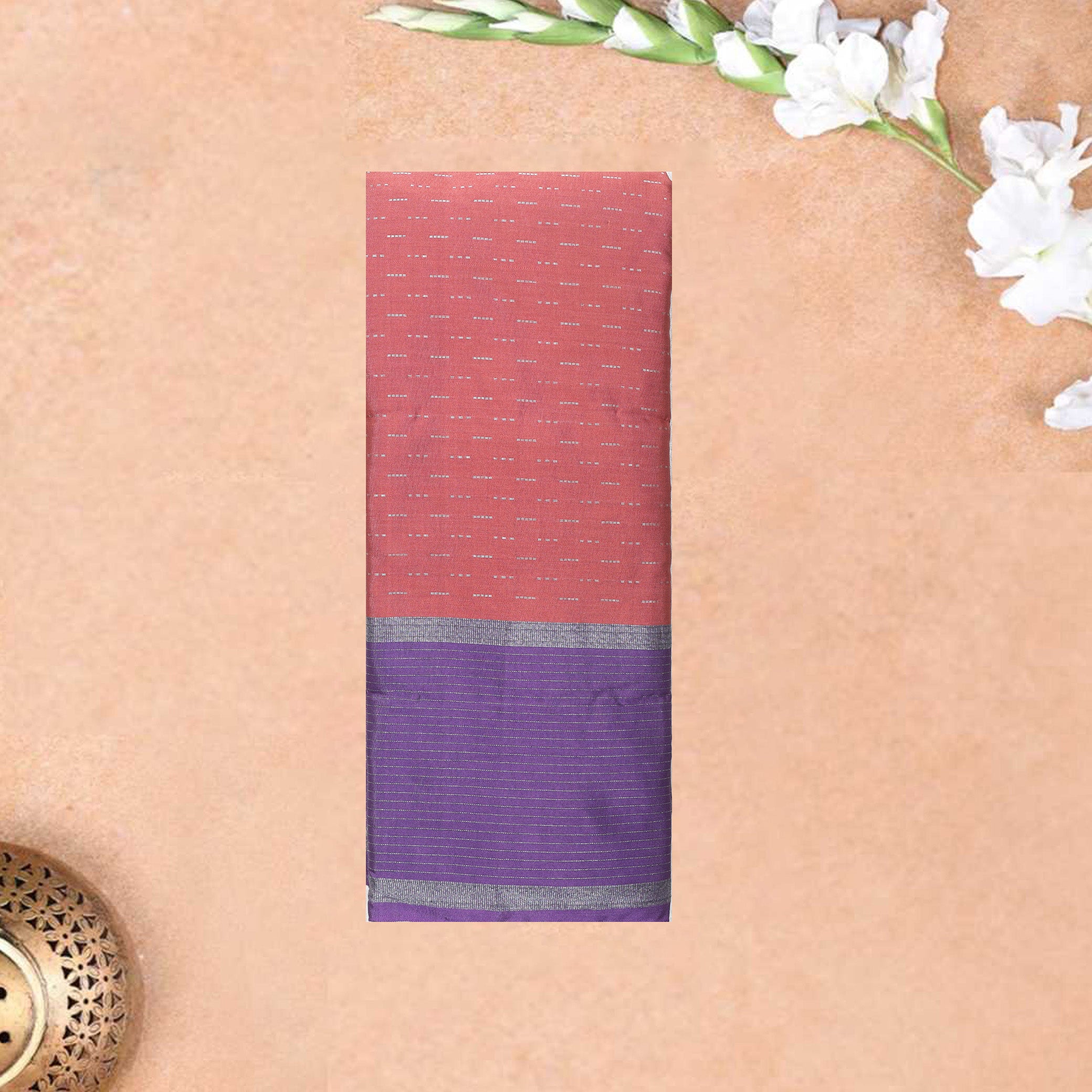 Orange With Lavender  Border Arani Silk Saree