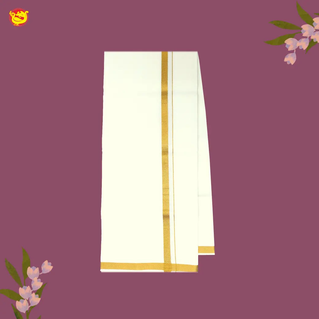 White with Gold Fancy Border Single Layer Cotton Men’s Dhoti
