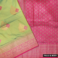 Green with Pink Soft Silk Saree