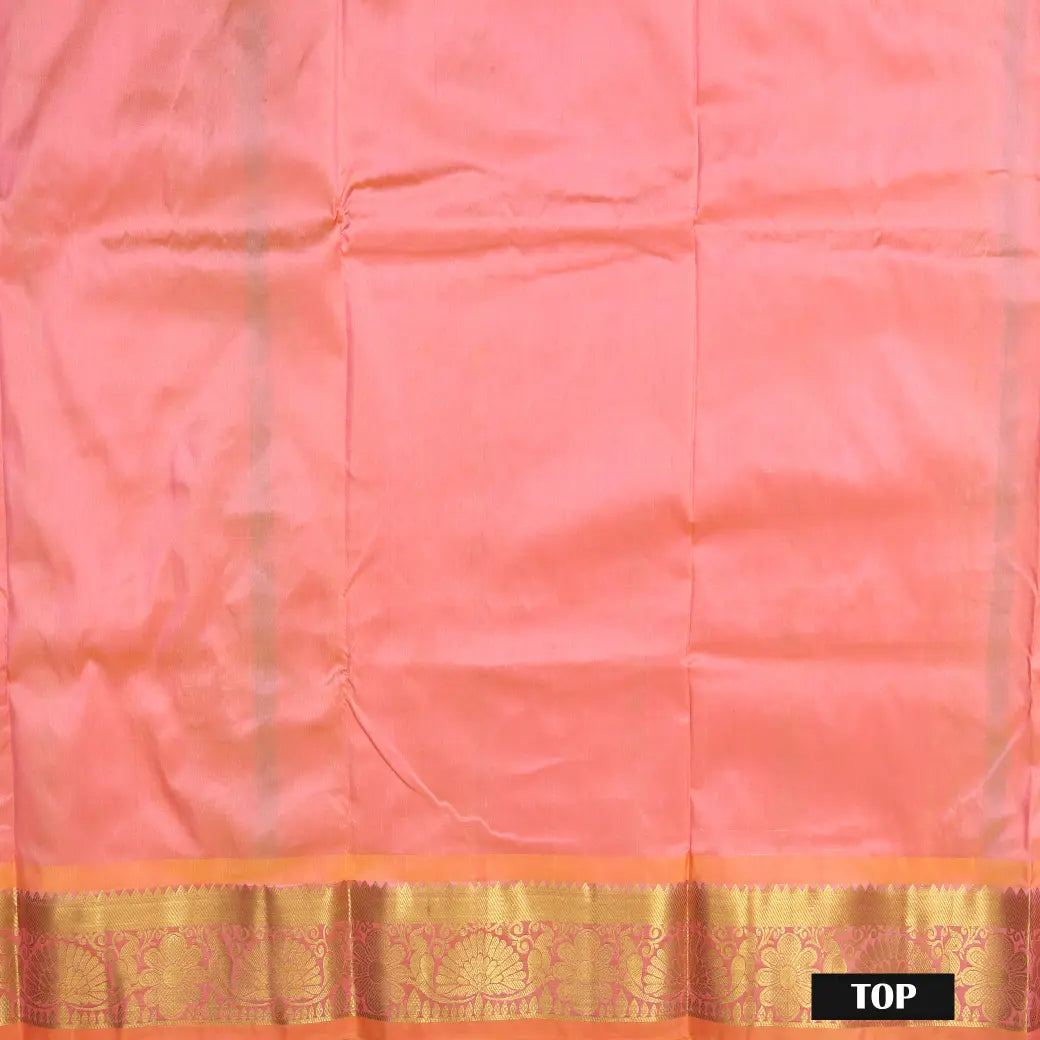 Pink With Light Orange Border Floral Design Traditional  Pattu Pavadai Material